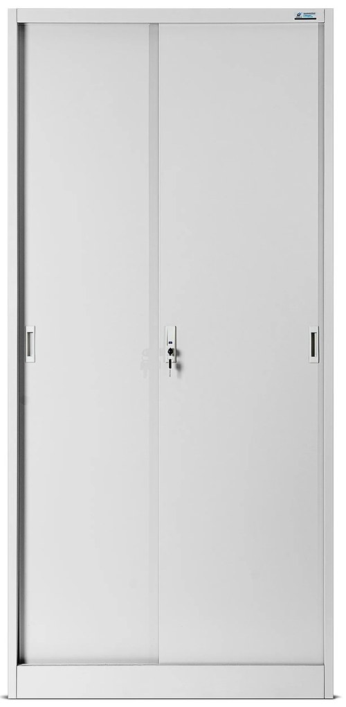 Biurowa szafa metalowa z drzwiami przesuwnymi KUBA, 900 x 1850 x 400 mm, szara