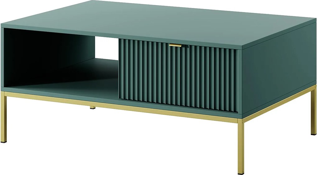 Stolik Kawowy Elegancki DomoHome NOVA – Z akcentem złotym nowoczesna szuflada MDF złote metalowe nogi minimalistyczny design Labrador 104x104x46cm