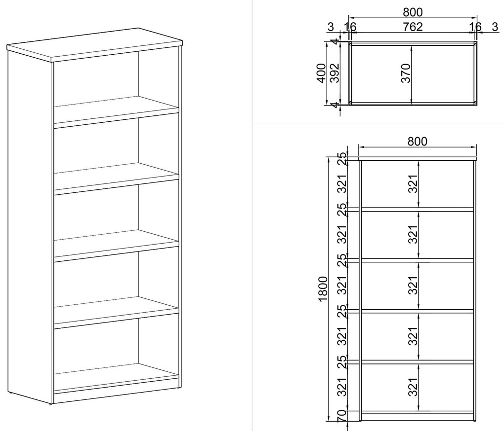 Szafka bez drzwi MIRELLI, 800 x 400 x 1800 mm, brzoza