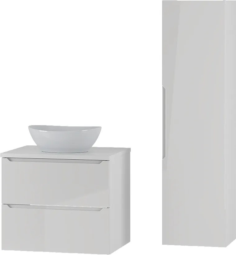 Biały Zestaw do Łazienki 60cm Szafka z Blatem Umywalka Słupek Etna