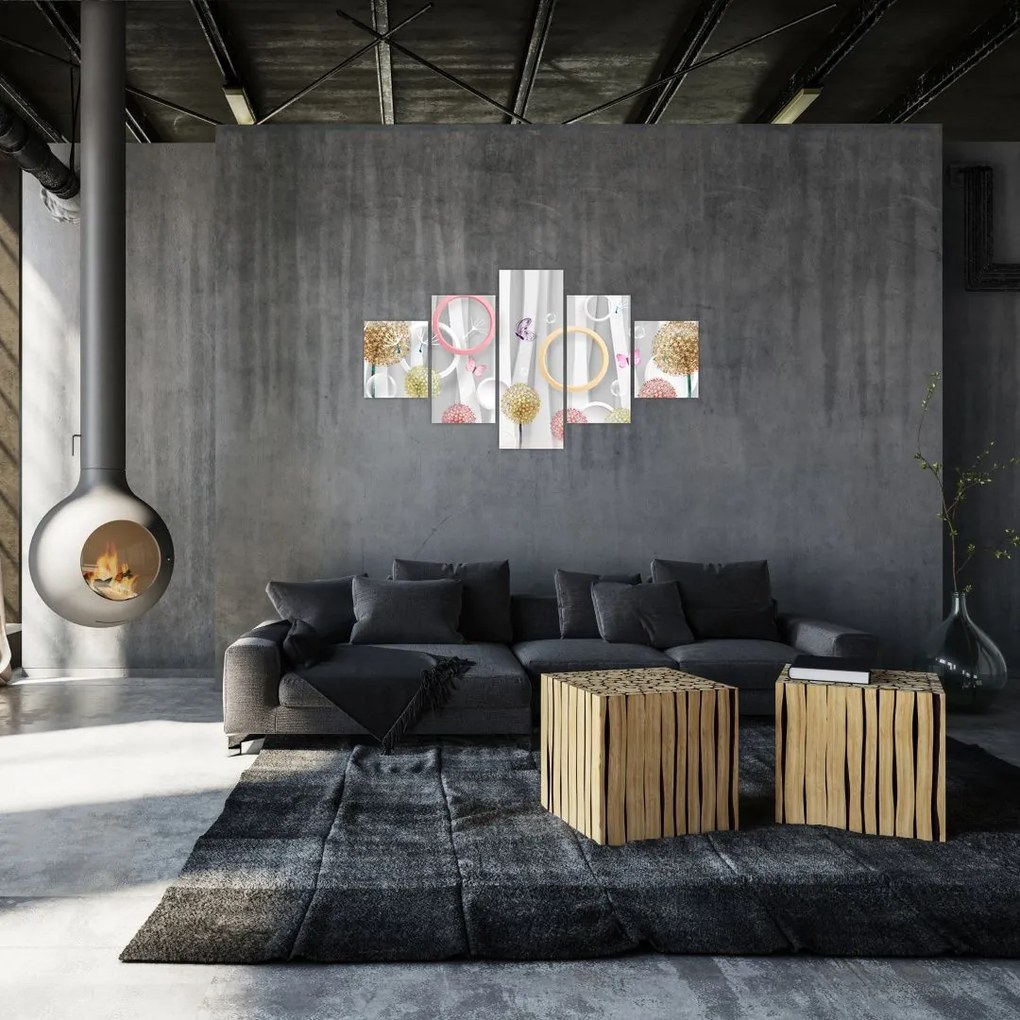 Abstrakcyjny obraz z dmuchawcami (125x70 cm)