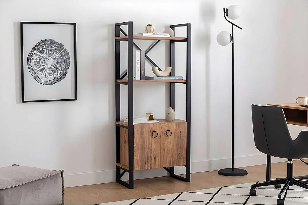 Półka – 64 x 160 x 32 cm – Sosna atlantycka i czerń – Metal