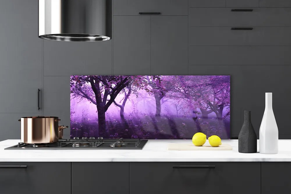 Szkło do Kuchni na Ścianę Sylwetki Drzew o Zmierzchu