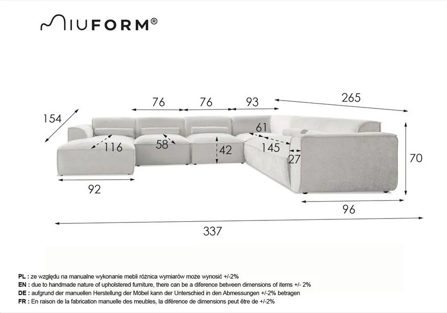 Kremowy narożnik (prawostronny/w kształcie litery U) Flex Felix – Miuform