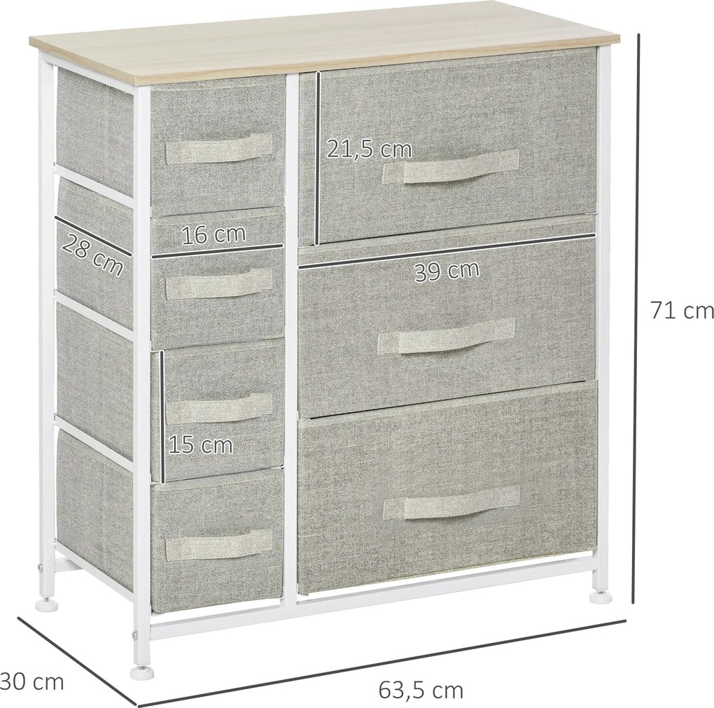 HOMCOM Komoda Sideboard 7 Szuflad Nowoczesny Design Jasnoszary Praktyczna i Stylowa 635x30x71cm | Aosom PL