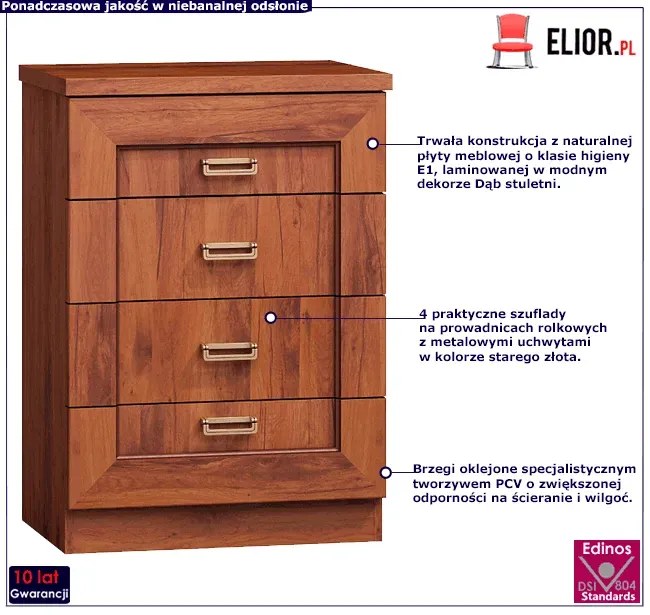 Komoda Z 4 Szufladami Dąb Stuletni T3-K20