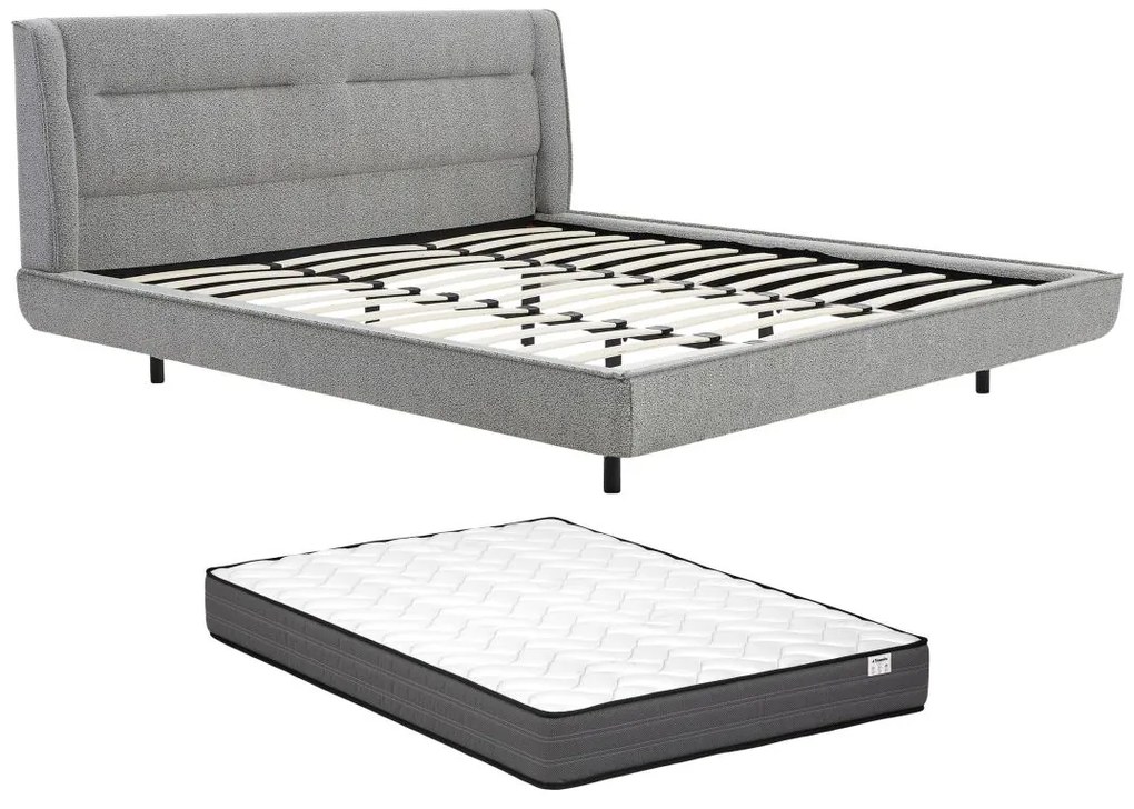 Łóżko 180 x 200 cm - Tkanina z bukli - Szary + Materac - ISYDE