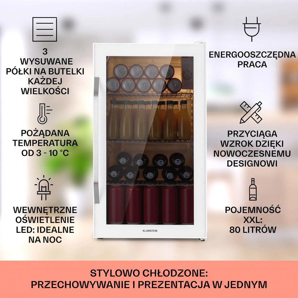 Klarstein Beersafe Reflect 85cm 80L Lodówka na Napoje Biały