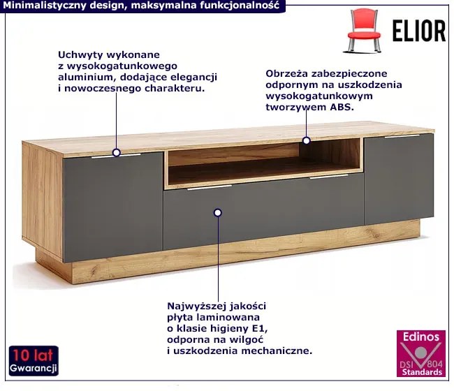 Nowoczesna Szafka Pod Telewizor Dąb Craft + Lava Mat D4-P96