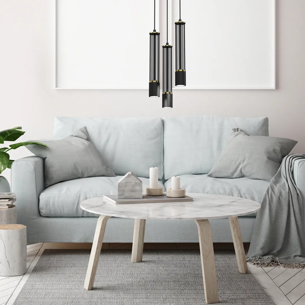 Lampa wisząca ESTILO 3xGU10, potrójna, czarne tuby, na kole