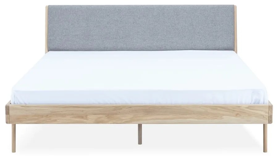 Szare/naturalne łóżko dwuosobowe z litego drewna dębowego 140x200 cm Fawn – Gazzda
