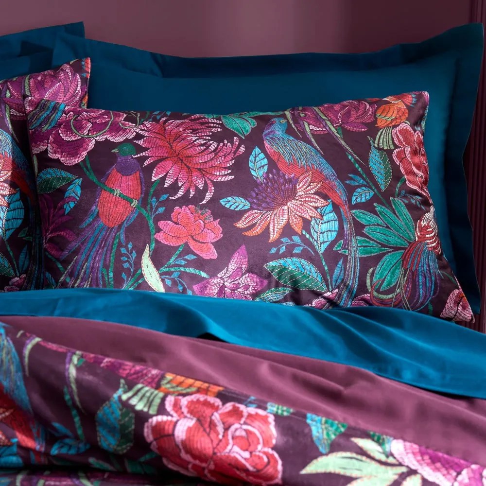 Fioletowa aksamitna pościel dwuosobowa 230x220 cm Kate Floral – Catherine Lansfield