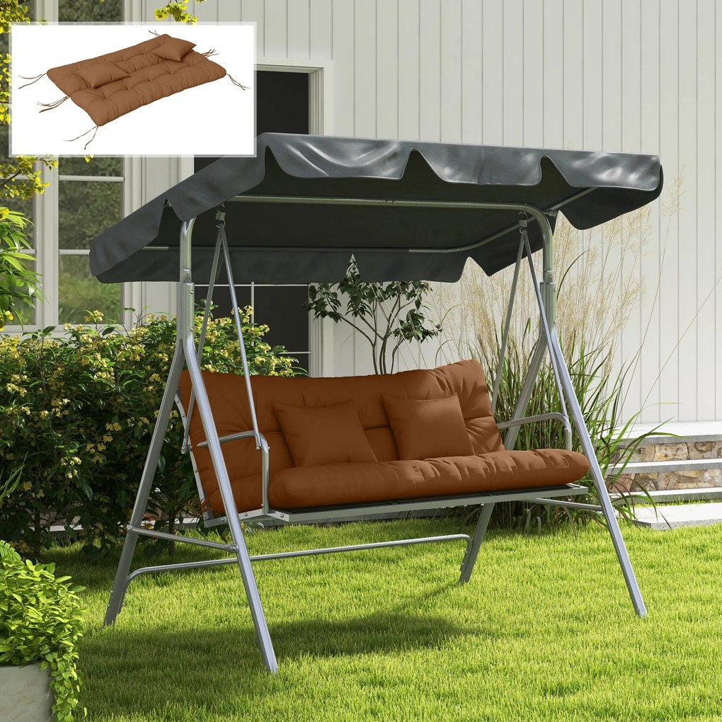 Outsunny 4-częściowy zestaw poduszek siedziskowych, 150x50 cm wodoodporne poduszki na krzesło z trokami, 10cm grubości Brązowy | Aosom PL