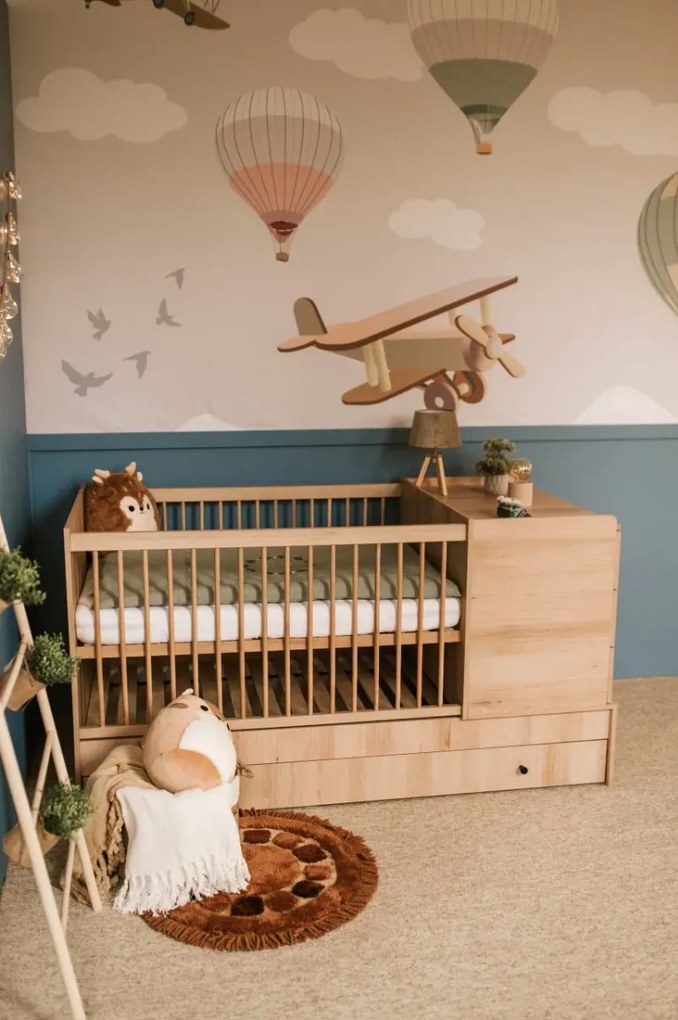 Łóżeczko dziecięce KOMPAKT 3W1 120x80 bukowe z komodą LITTLE SKY