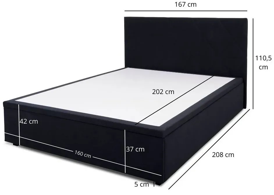 Czarne łóżko pluszowe z pojemnikiem 160x200 G7-F99