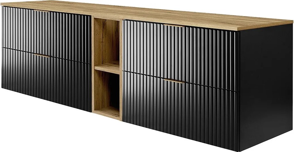 Szafka pod umywalkę, Czarny / Dąb Craft + złoty uchwyt, 180 x 57 x 46 cm + Blat