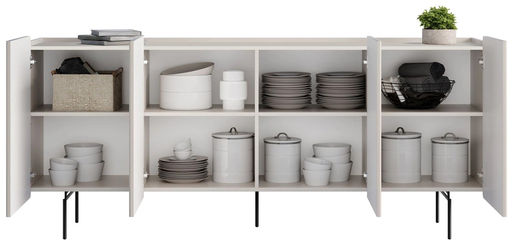 Komoda Malmi 200 cm czterodrzwiowa - kaszmir / czarne nóżki