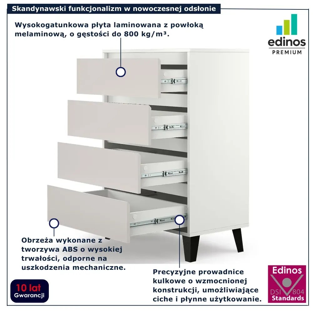 Komoda z 4 szufladami na czarnych nóżkach biały + kaszmir R7-N73