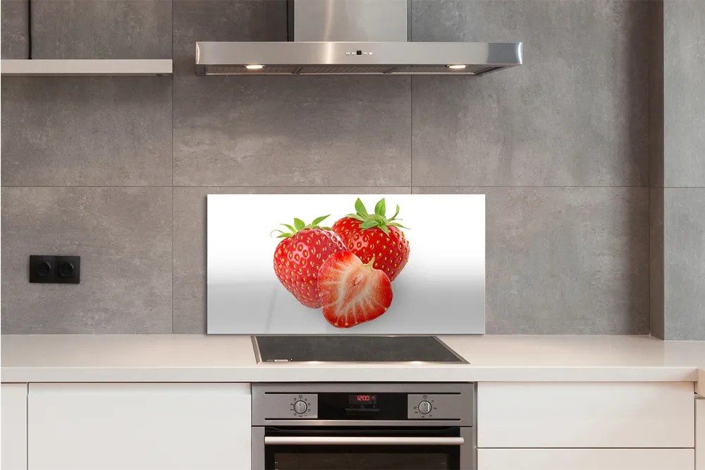 Panel szklany do Kuchni Truskawki na Białym Tle