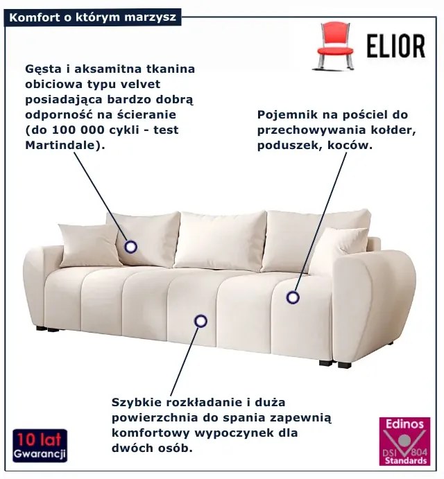 Kremowa sofa tapicerowana z pojemnikiem na pościel D0-L86