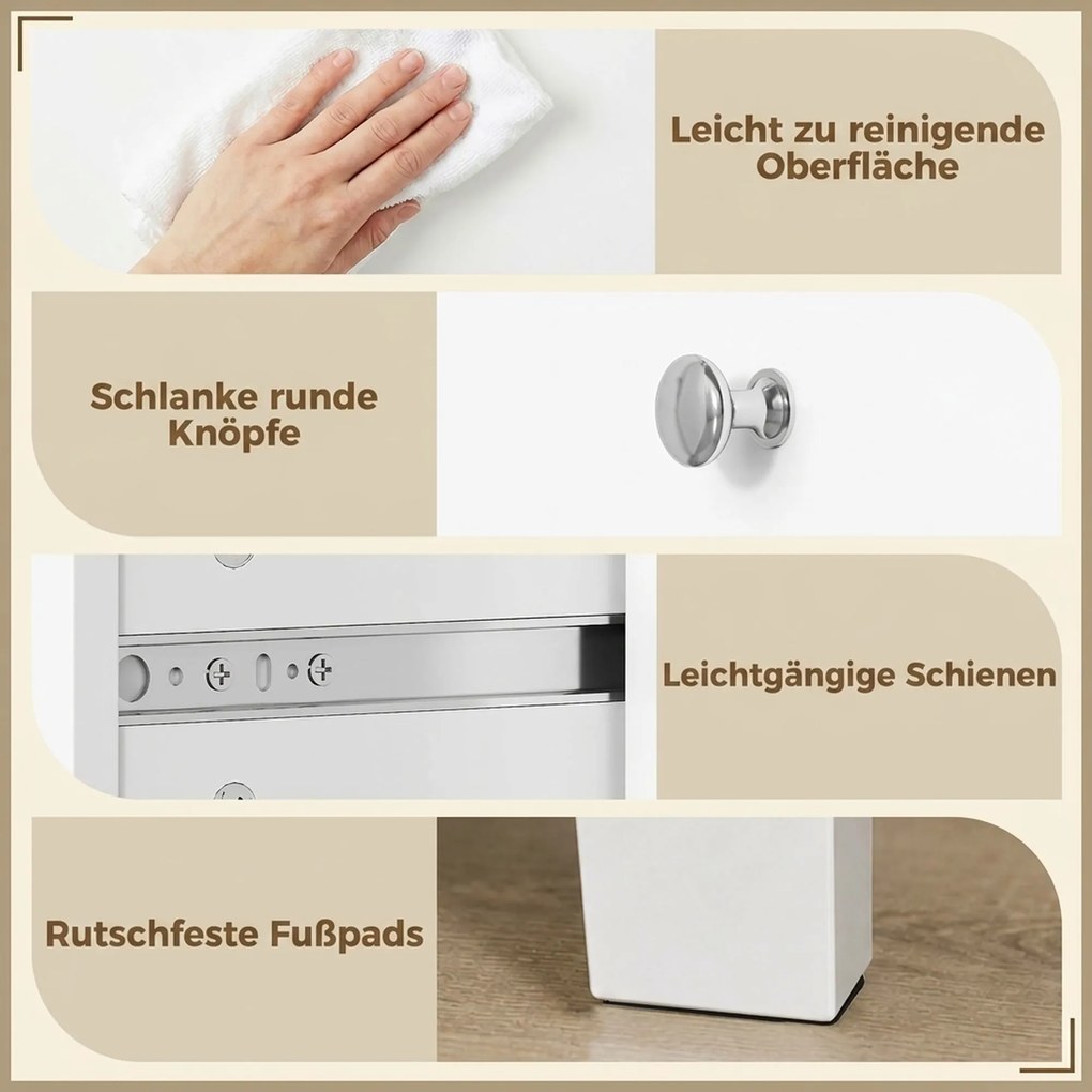 HOMCOM Komoda z 5 szufladami, mebel z łatwo wysuwającymi się prowadnicami do sypialni, 60 x 39,5 x 95,3 cm, Biały | Aosom PL