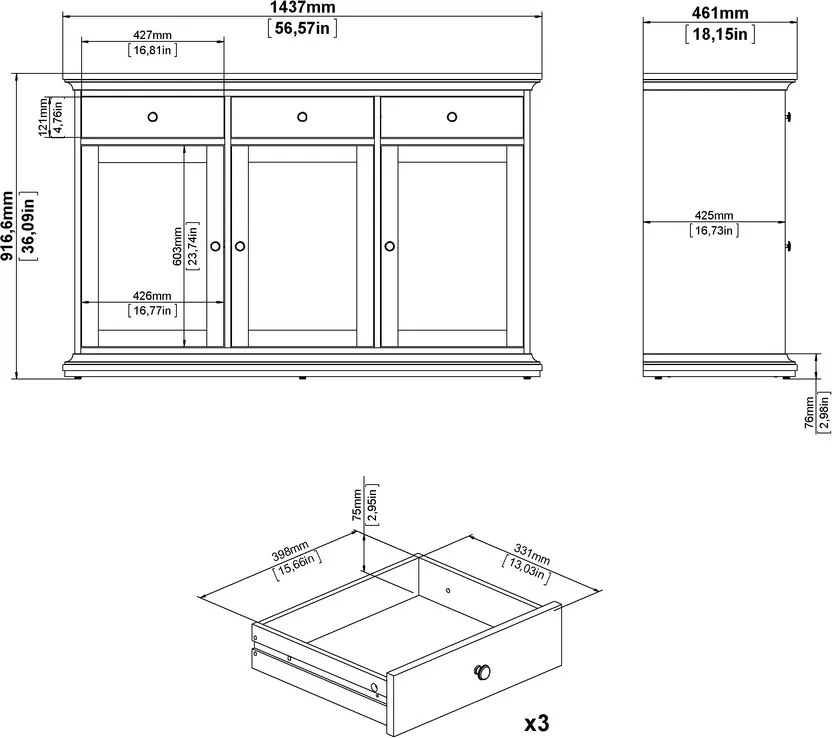 Komoda pokojowa Paris 3+3, kolor biały mat