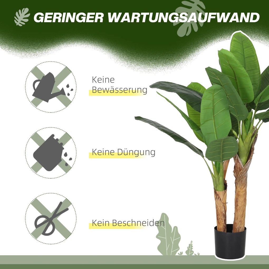 HOMCOM Sztuczna Roślina, sztuczne drzewa, zestaw 2 sztuk, naturalny wygląd, plastik, doniczka, Zielony