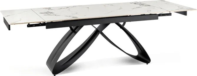 Stół Rozkładany Prostokątny LUIGI 160-240 cm Ceramiczny Biały Marmur/Czarny do Jadalni Nowoczesny