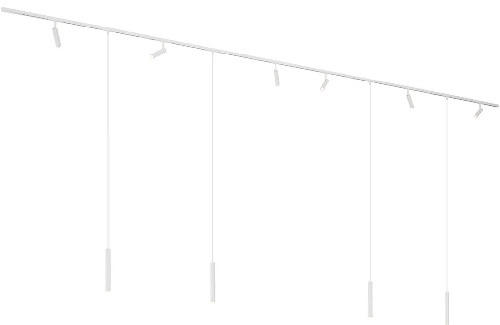 Nowoczesny system oświetleniowy szynowy z 6 reflektorami i 4 lampami wiszącymi biały 1-fazowy - Slimline Uzzy Keno