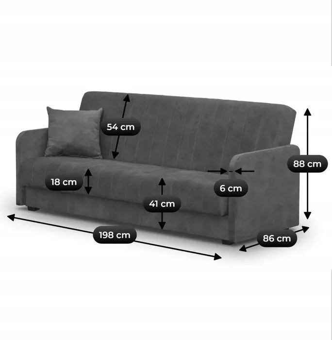 Wersalka z Funkcją Spania PORTO Rozkładana Dwuosobowa Szara Welurowa do Salonu