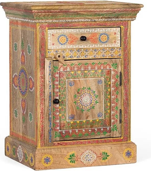 Table de nuit réalisée et peinte à la main en bois de manguier