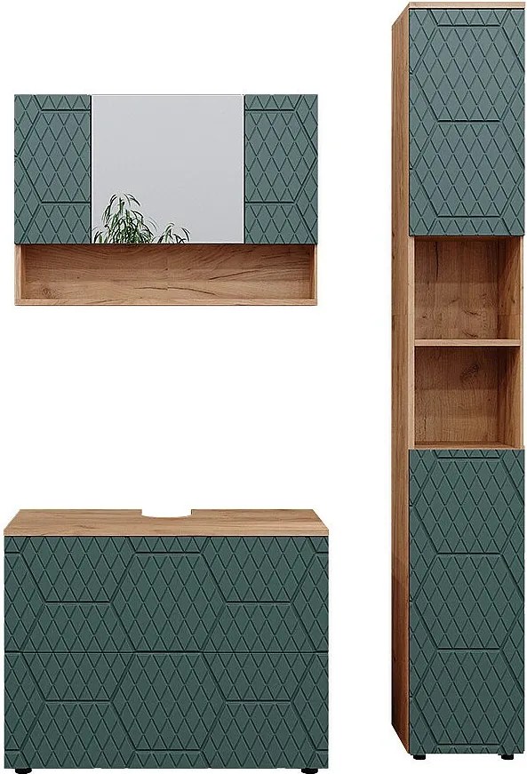 Zestaw mebli łazienkowych zielony/złoty dąb 80x41x58.6 irma