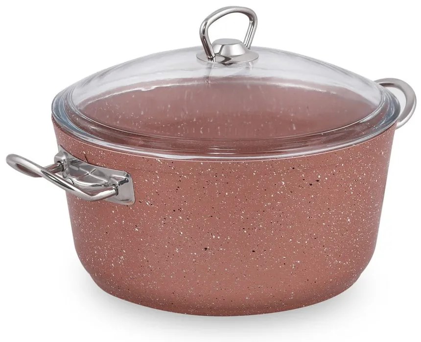 Różowy aluminiowy garnek z pokrywką Güral Porselen Classic, ø 24 cm