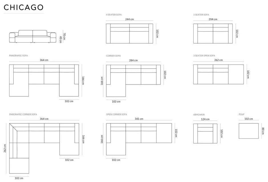 Jasnoszara sofa 244 cm Chicago – Cosmopolitan Design