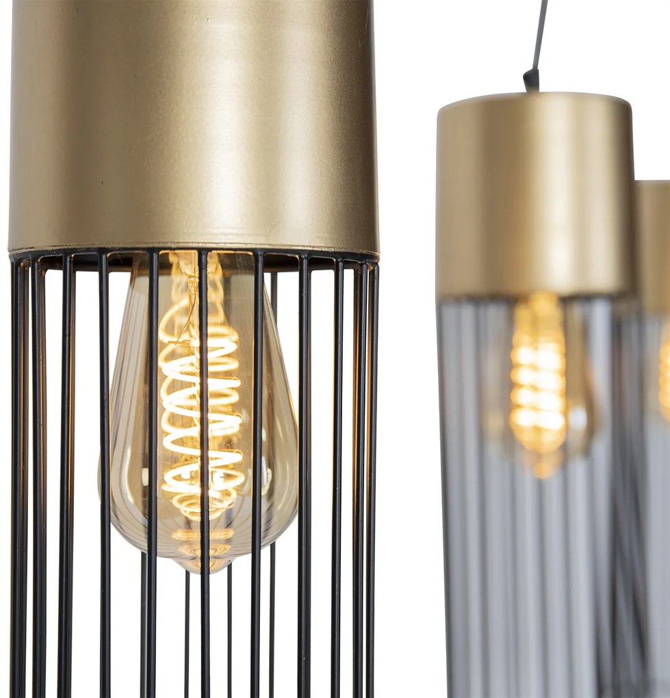 Designerska lampa wisząca czarna ze złotem 3-światłowa - MauraDesignerski Oswietlenie wewnetrzne