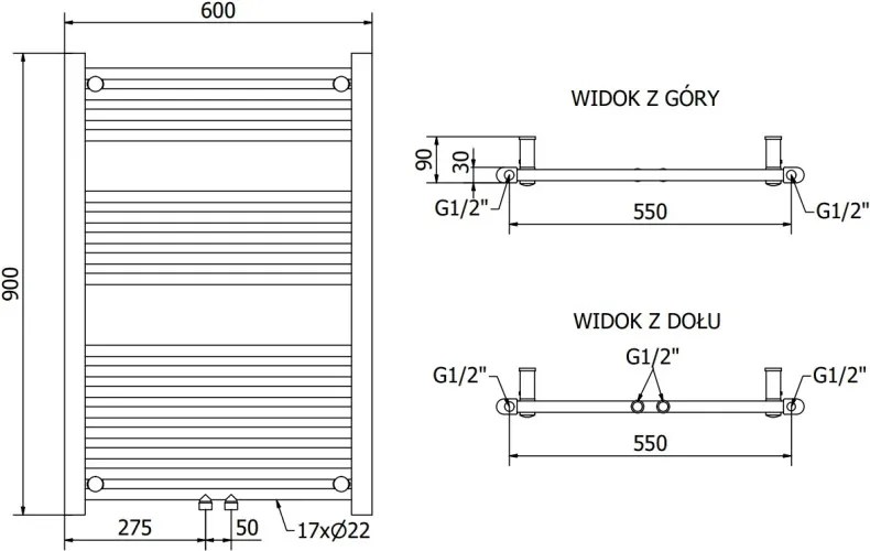 Mexen Mars grzejnik łazienkowy 900 x 600 mm, 430 W, czarny - W110-0900-600-00-70