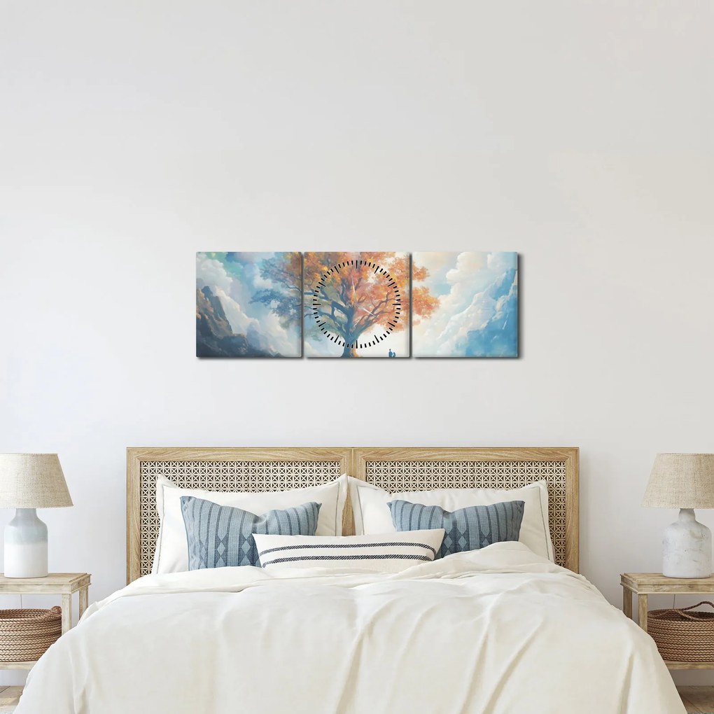 Obraz – Drzewo życia i miłości (z zegarem) (90x30 cm)
