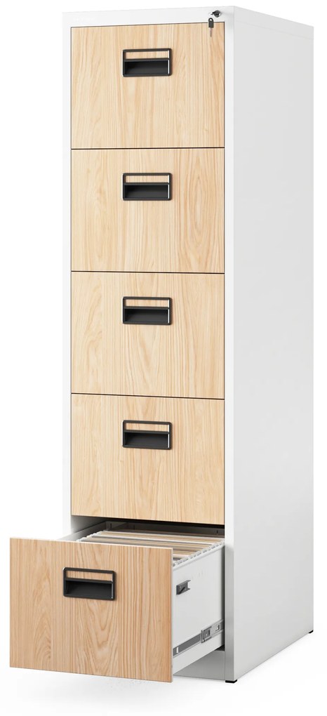Metalowa szafa kartotekowa SARA V5, 460 x 1630 x 620 mm, Eco Design: biała/ dąb sonoma