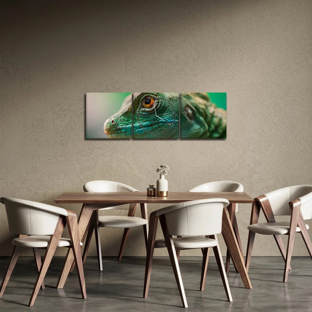 Szczegółowy obraz jaszczurki (z zegarem) (90x30 cm)