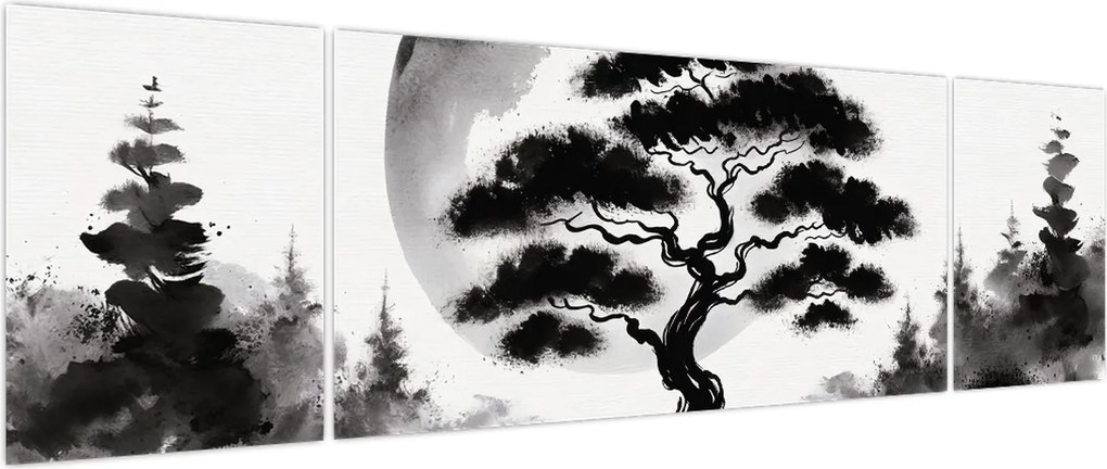 Obraz – Czarno-biały bonsai (170x50 cm)