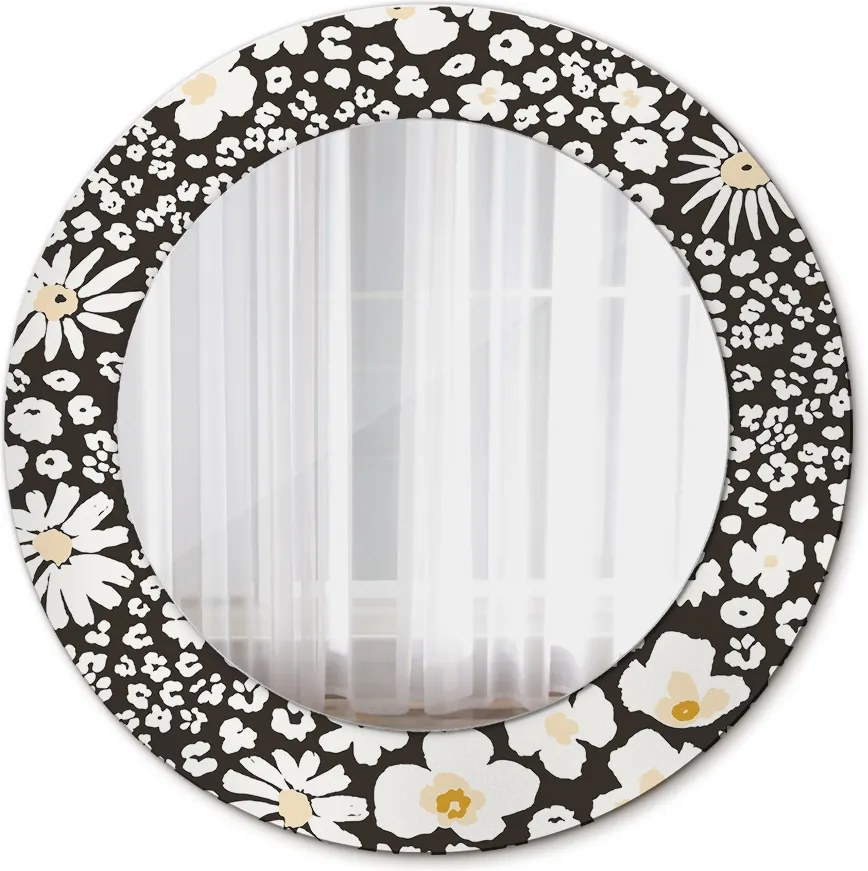 Lustro z nadrukiem dekoracyjne okrągłe Kość słoniowa stokrotki