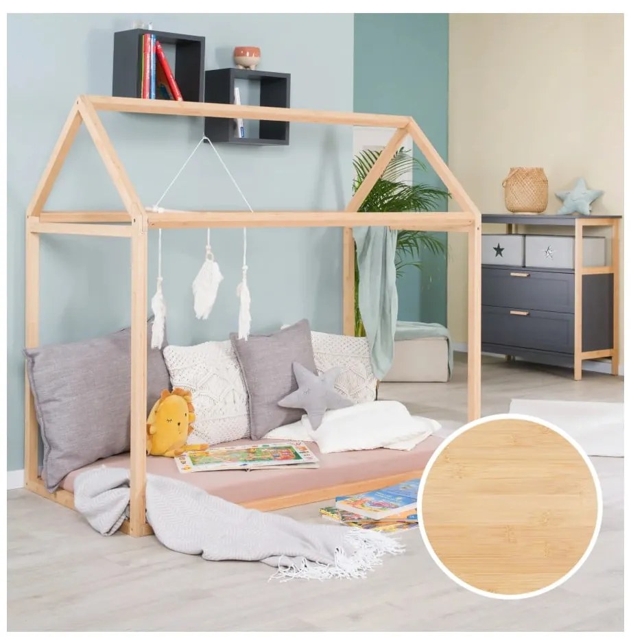 Naturalne łóżko dziecięce w kształcie domku 70x140 cm Montessori – Roba