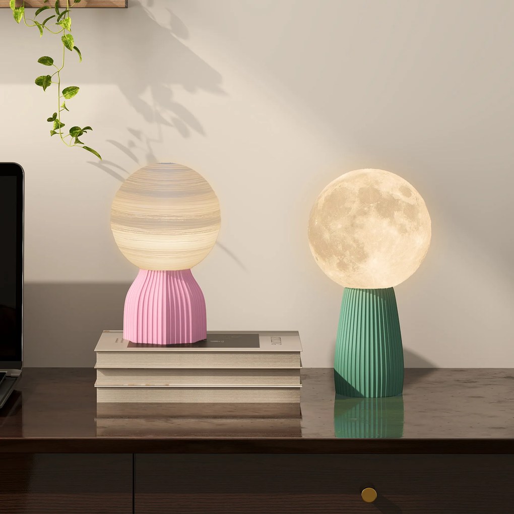 Zestaw lamp biurkowych HOMCOM w wyglądzie planetarnym, 3 kolory, USB, tworzywo, Biały