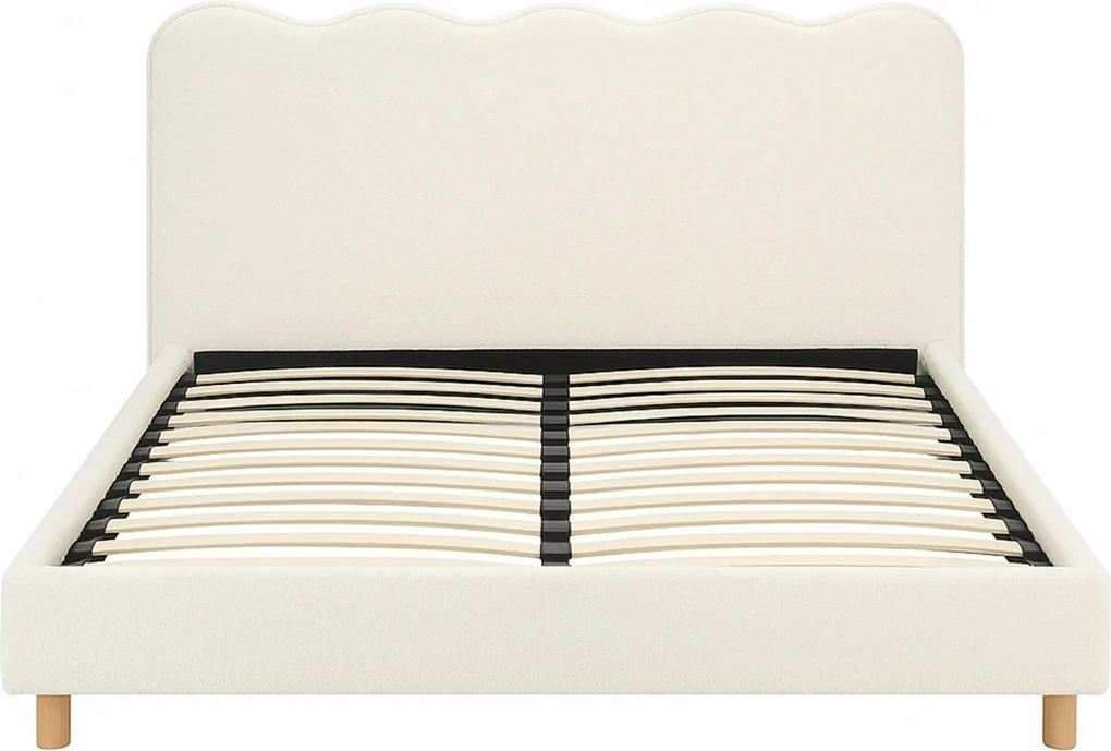 Łóżko Tapicerowane 160x200 cm IZMIR ze Stelażem Dwuosobowe Boucle Kremowe