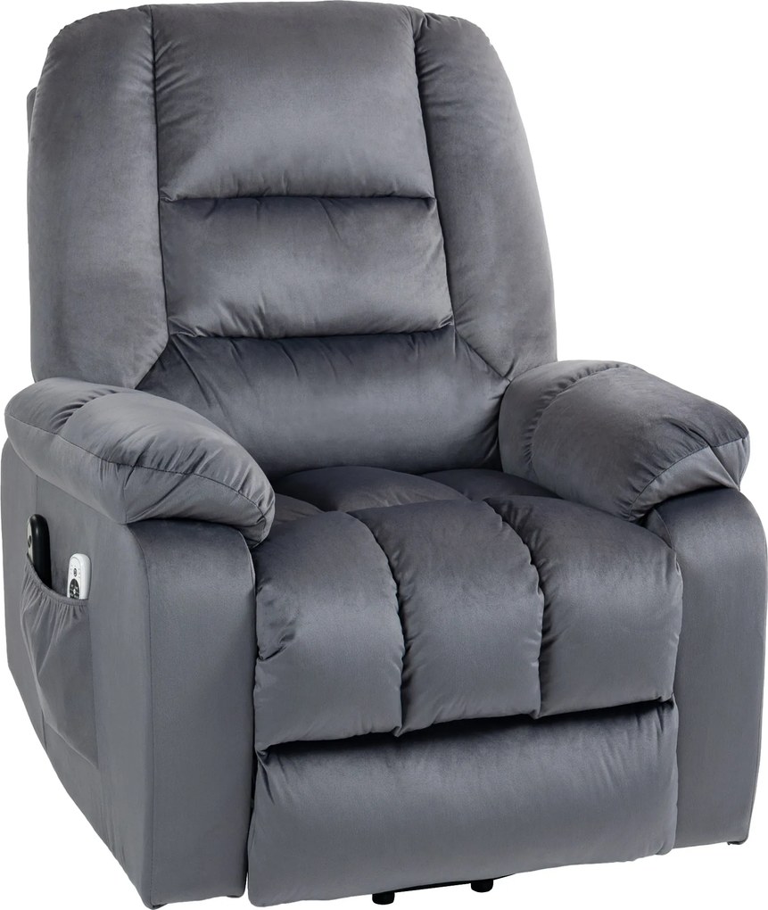 HOMCOM Fotel masażowy dla seniorów z funkcją wstawania 8 punktów masażu szary z bocznymi kieszeniami | Aosom PL