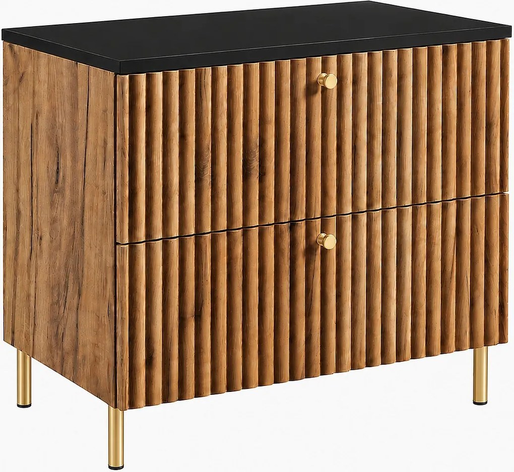 Szafka łazienkowa stojąca z blatem 80, dąb craft złoty + blat czarny, uchwyty w trzech kolorach, nogi złote, 80 x 46 x 73,6 cm