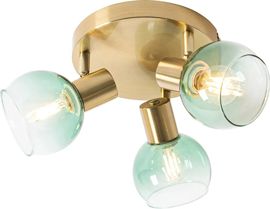 Lampa sufitowa Art Deco złota z zielonym szkłem 3-punktowa - Vidro