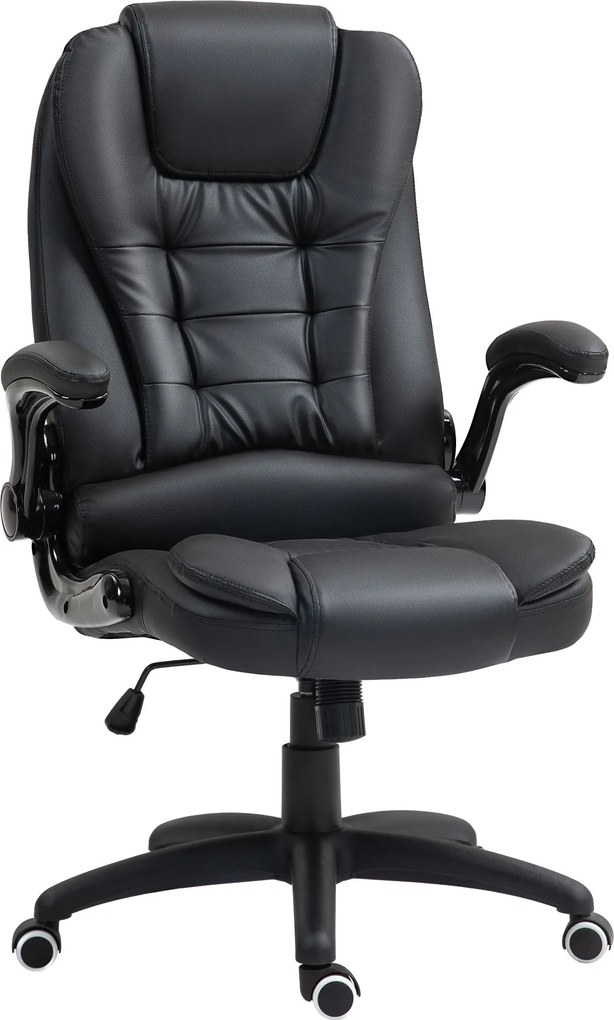 HOMCOM Ergonomiczne krzesło biurowe z funkcją wychylenia i składanymi podłokietnikami czarne | Aosom PL