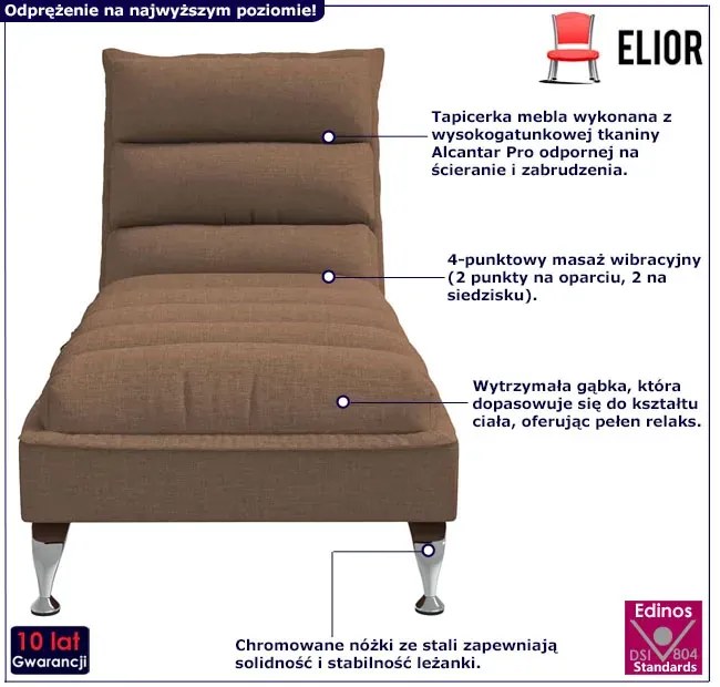 Brązowy fotel masujący typu szezlong R4-L21