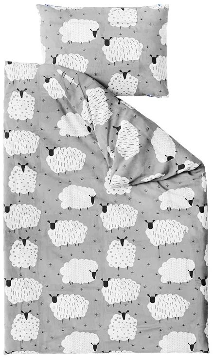 PrzytulneMieszkanie.pl PrzytulneMieszkanie.pl Bawełniana pościel WHITE SHEEPS szara Rozmiar pościeli: 2 szt 70 x 90 cm | 200 x 220 cm